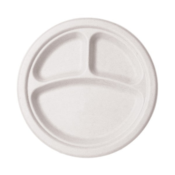 3 Compartment Molded Fiber Plates - White