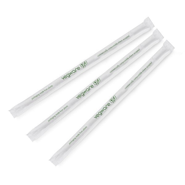 8.25" Jumbo Green Stripe 7mm Ecovio Straw, Wrapped